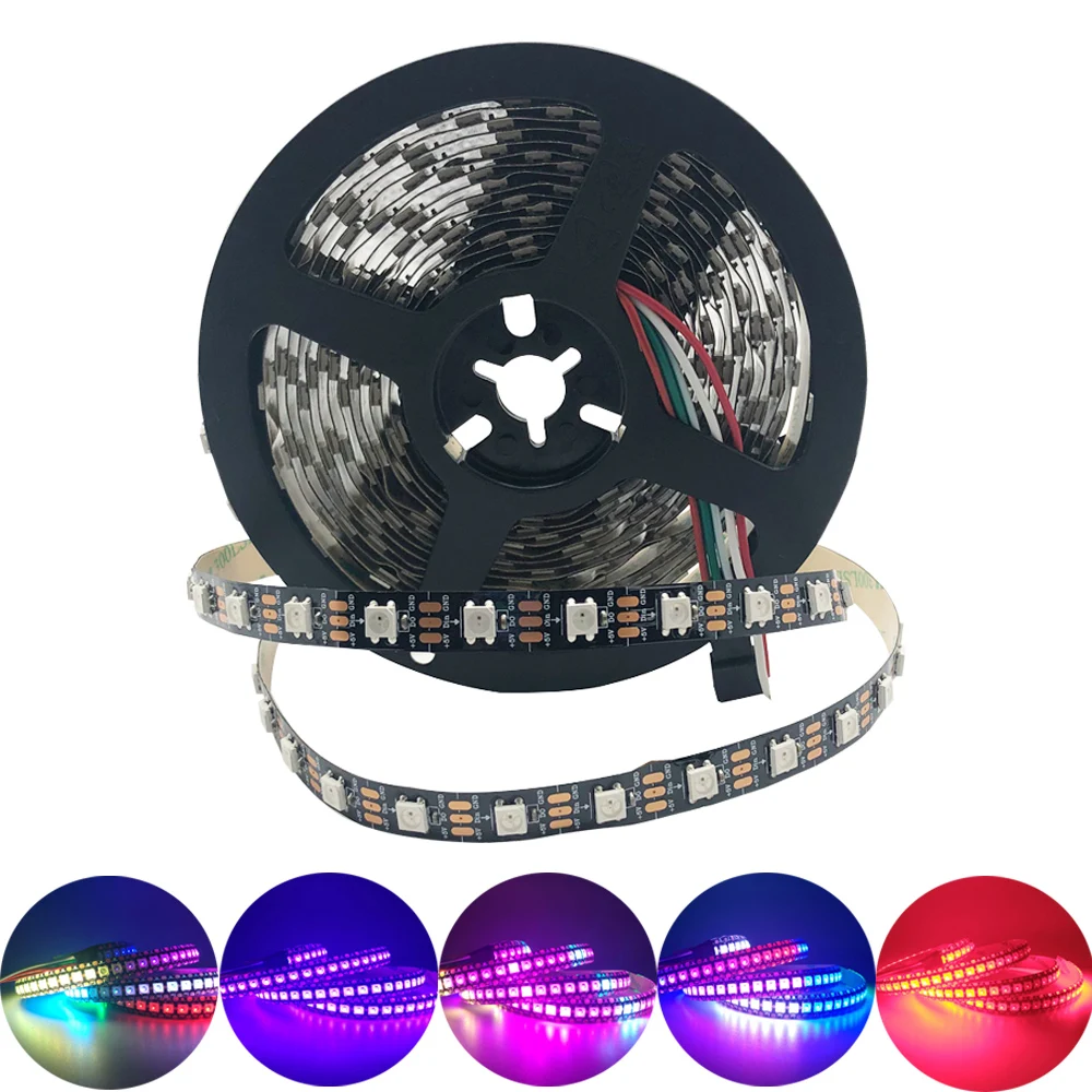 

WS2812B 5v 2.82 RGB LED Pixel Strip Light 60LEDs Waterproof Magic Color 5V Black Bare Plate 1M 2M 3M 4M 5M