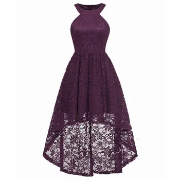 

Prom Long Elegant Dresses Simple Lace O-Neck Knee-Length Sleeveless High Low Gown Sexy Prom Dress Bestidos De Gala