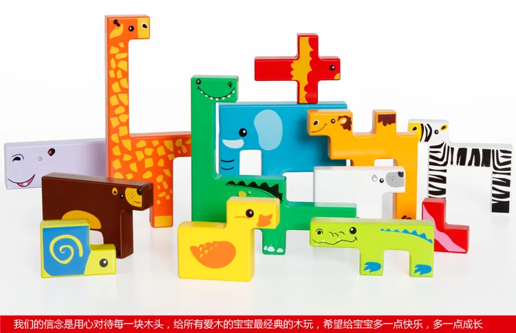 Деревянные Мультяшные животные сцепления пластины детские развивающие творческие стерео строительные блоки головоломки