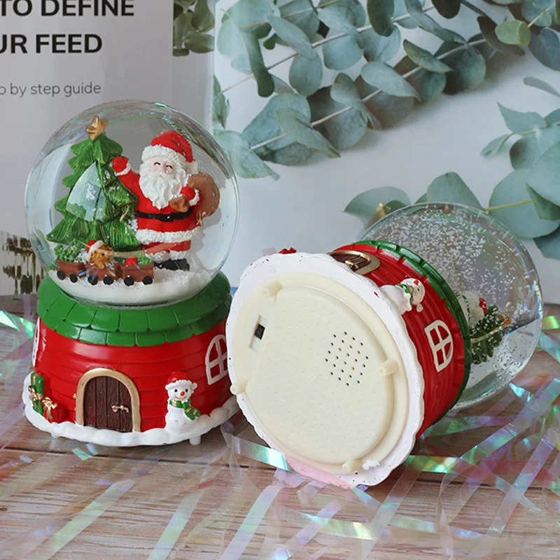 Christmas Decoration Accessories Miniature Landscape Music Box Sweet Home Base Figurine Resin Crystal Ball Model Crafts For Kids