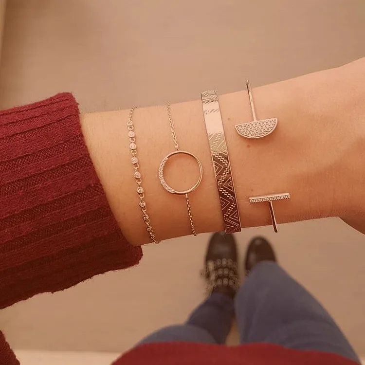 Yobest 4 шт./компл. звено цепи круглый браслет с подвесками браслеты для Для женщин ручной работы с символом бесконечности с украшением в виде кристаллов Браслеты ювелирные изделия