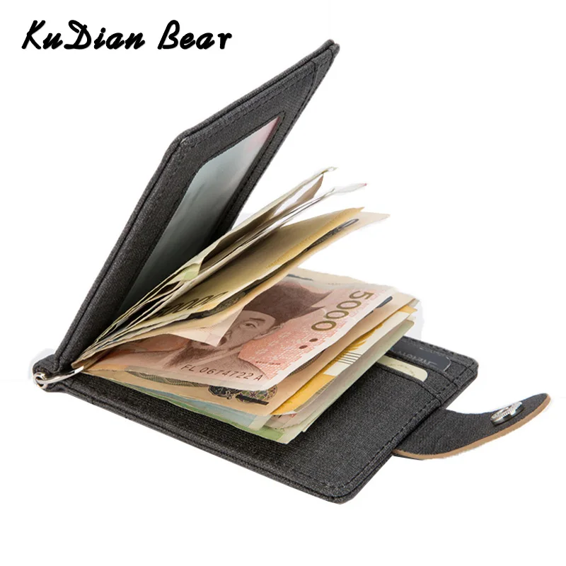 

KUDIAN BEAR Men Money Clips Metal Solid Cash Holder Leather Clip Wallet Designer Money Purse Carteras Hombre BID143 PM49