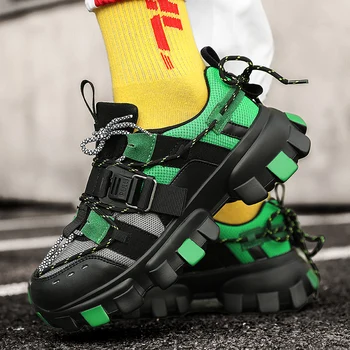 

High Quality Men Running Shoes Buckle Hip Hop Street Dance Shoes Striple Mixed Color Sneaker Large Bottom Outdoor Walking Shoes