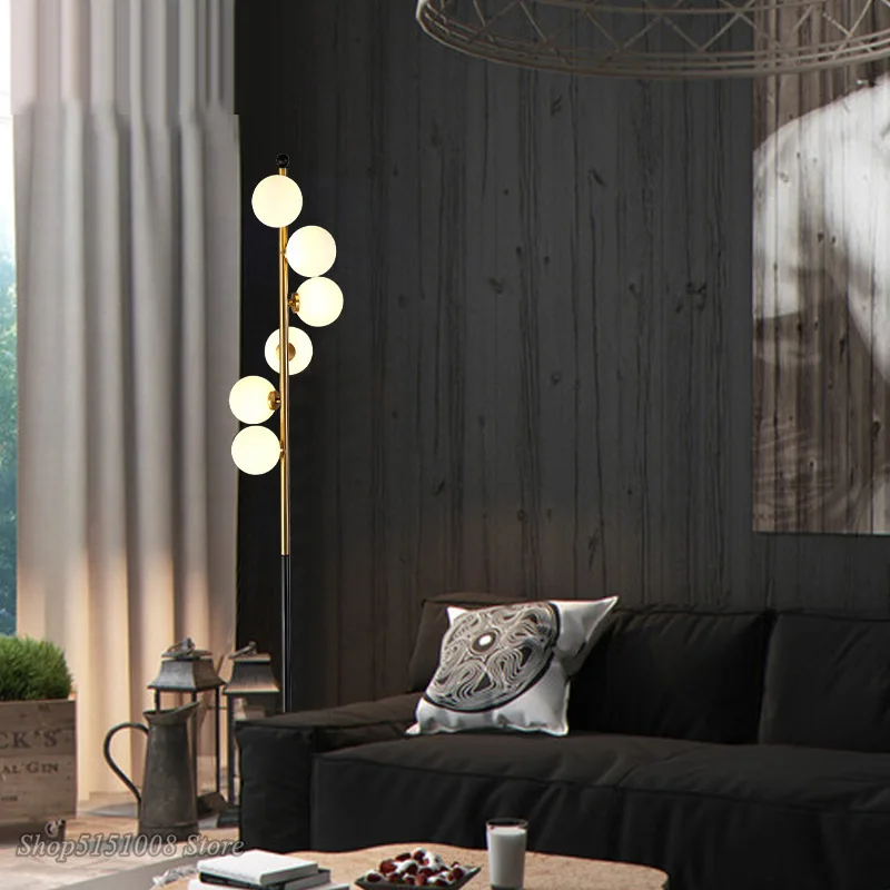  Nordic Simple Floor Lamps for Living Room Glass Ball Standing Lamp Gold Light Bedroom Creative Art  - 32964560704