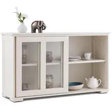 Costway Storage Cabinet Sideboard Buffet Cupboard Glass Sliding Door Pantry Kitchen New