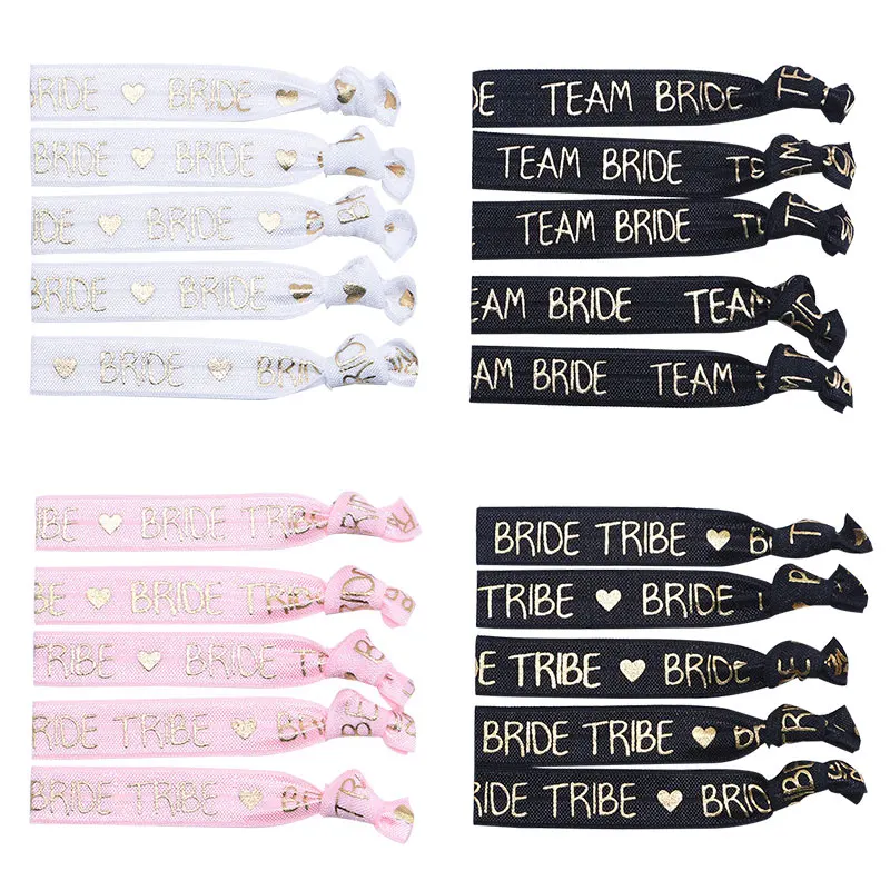 10 шт./лот белый розовый черный золотой шнурок для волос с надписью Bride Tribe