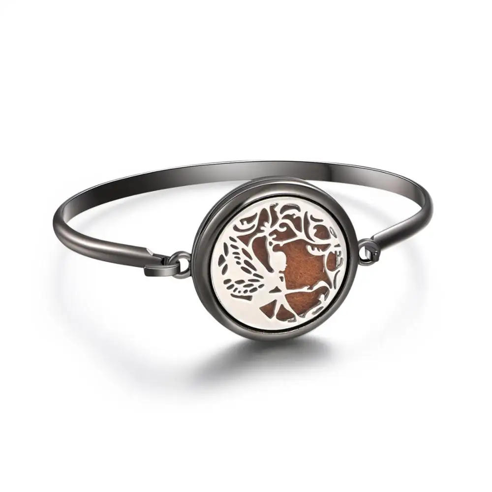 Black Aromatherapy Bracelet Essential Oil Diffuser Locket Perfume Bracelet Tree of Life 316L Stainless Steel Diffuser Bracelet - Metal Color: B223-76