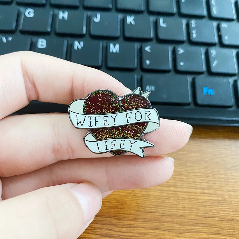 Wifey For Lifey Enamel Pin Enchanting Rock Roll Tattoo Heart Badge Wife Flair Brooch Gift idea for her, best friend or wedding!