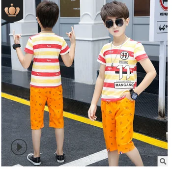 

New Children's Fashion handsome sports short-sleeved Kpop two-piece suit Boy T-shirt+pants clothing summer Casual suit