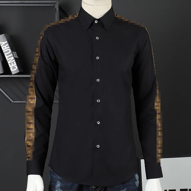 Роскошная мужская рубашка чистая хлопчатобумажная сорочка футболка с длинными рукавами тонкие мужские Рубашки Простые Брендовые повседневные рубашки мужские большие размеры - Цвет: Черный