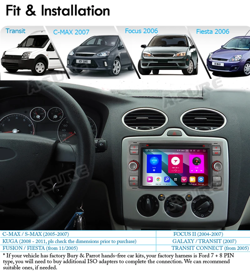 Excellent A-Sure 2 Din 8 Core 4GB RAM Android 9.0 Car Radio GPS DVD Player Navigation For Ford Transit Galaxy Focus Mondeo Fiesta C-Max 7 Excellent A-Sure 2 Din 8 Core 4GB RAM Android 9.0 Car Radio GPS DVD Player Navigation For Ford Transit Galaxy Focus Mondeo Fiesta C-Max 7