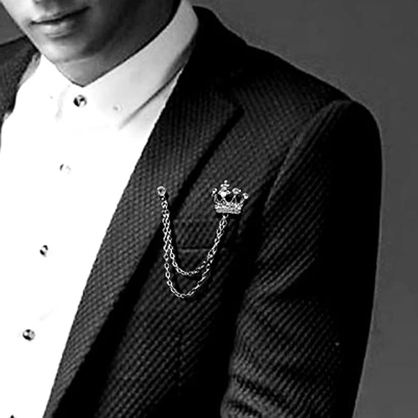 Elegant Hanging Chain Brooch Pins Breastpin Crystal Crown Brooch Pin for Women Men Shirt Crown  Collar Lapel Pins