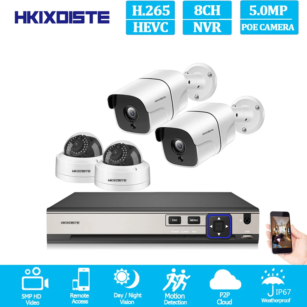HKIXDISTE 5mp ip-камера видеонаблюдения с поддержкой Wi Камера POE 48 в патроне под куполом poe Камера 8CH POE Системы комплект Onvif P2P 8ch poe nvr Plug And Play Системы - Цвет: Небесно-голубой