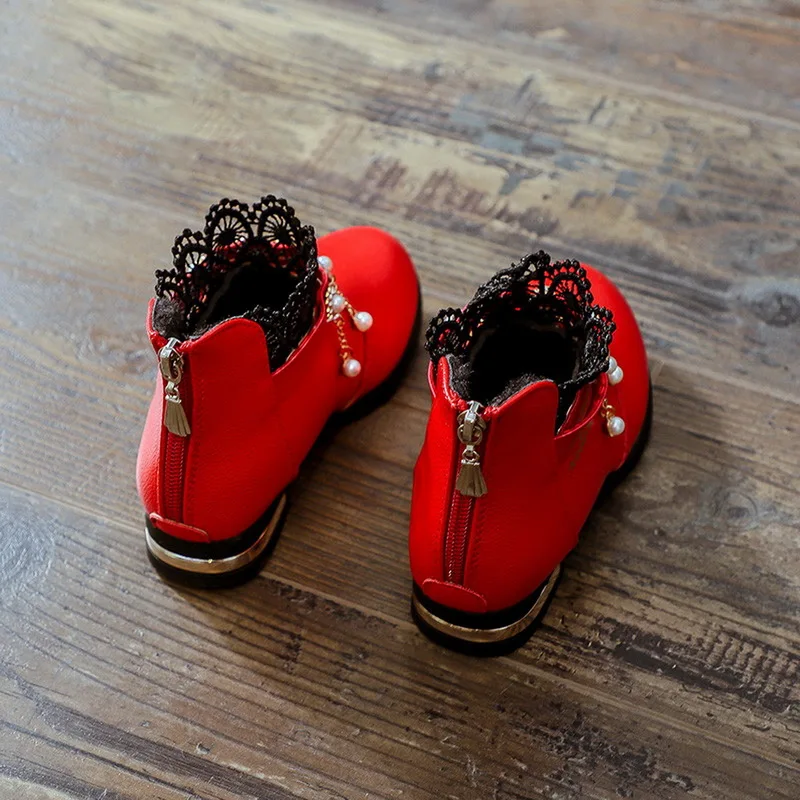Кожаные туфли для девочек с круглым носком; детские туфли с квадратным носком; милые туфли принцессы с мягкой подошвой и цветочным кружевом; большие Size24-37