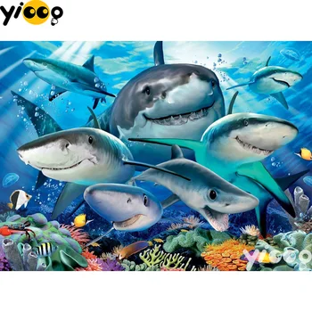 

5D DIY diamond Painting full square drill embroidery Smiling Sharks Diamond Mosaic Cross Stitch Home Decor Gift BX0341