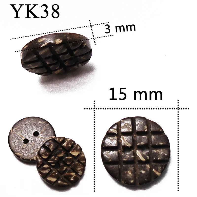 YK38 ZIEENE, 10 шт., 30 шт., 50 шт., 100 шт., натуральный цвет, круглые лазерные кокосовые пуговицы, 15 мм, рукоделие, шитье, скрапбукинг, ручная работа, 2 отверстия - Color: YK38