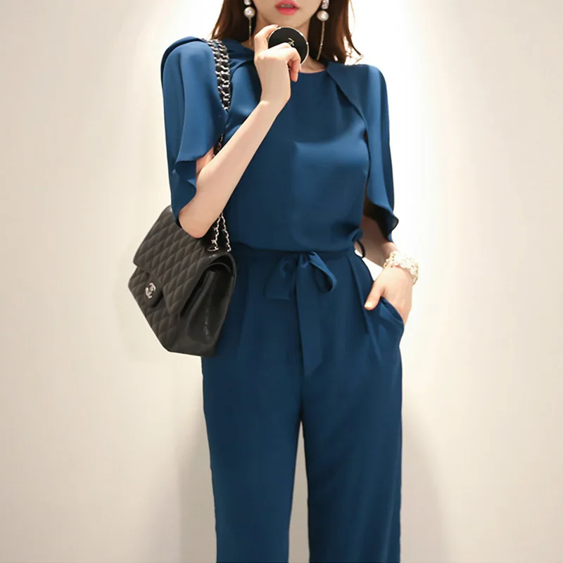 2019 летний длинный женский комбинезон на шнуровке деловой элегантный с коротким