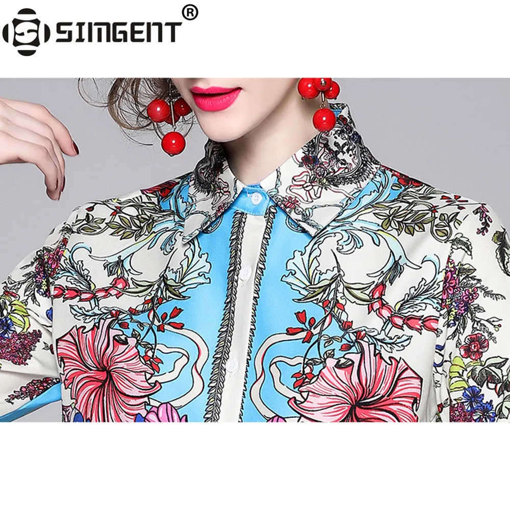 Simgent, Цветочная блузка с длинным рукавом, новинка, осень, весна, женская, с принтом, повседневная, офисная, элегантная, рубашки, женские топы, Blusas, SG98266