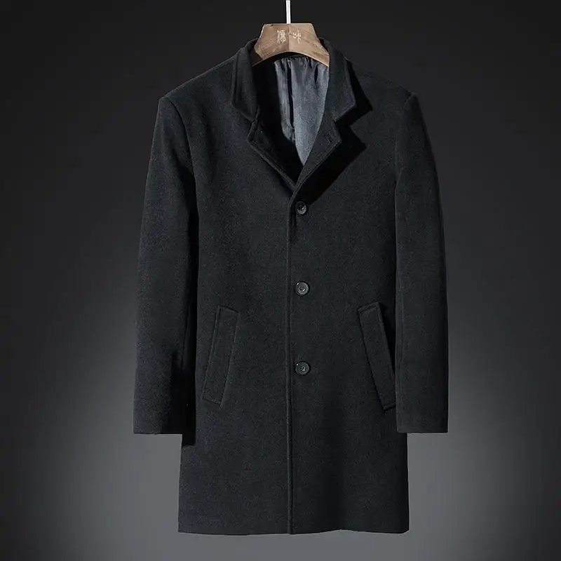 Dhfinery Winter Wool Coat Men Long Sections Lapel 27 %Woolen Coats Black Gray Business Overcoat Mens Windbreaker Jacket 6603 Dhfinery Winter Wool Coat Men Long Sections Lapel 27 %Woolen Coats Black Gray Business Overcoat Mens Windbreaker Jacket 6603