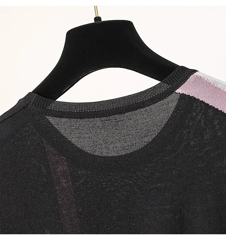 Large Size Dress Korean-style Half Sleeve Irregular Pattern Crew Neck Viscose Sweater Fat Mm Loose-Fit T-shirt