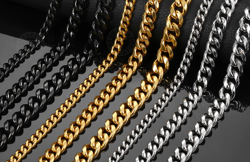 Davieslee 6/9/11 мм кубинский мужские Цепочки и ожерелья цепи Нержавеющая сталь ссылка для мальчиков цвета: золотистый, серебристый Цепочки и ожерелья Модные украшения DKNM174