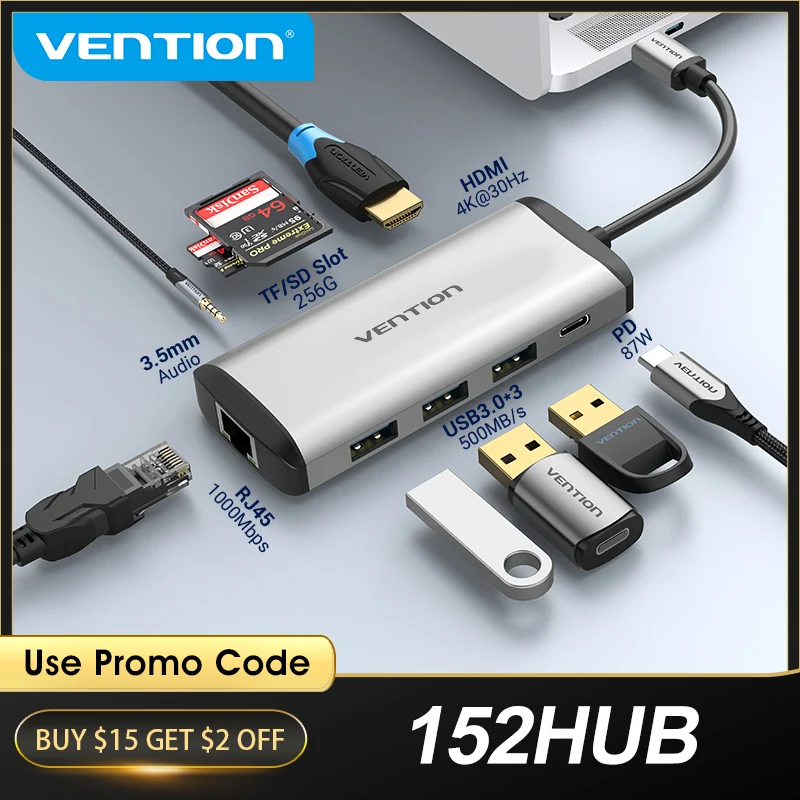 Acessórios tipo c Hub tipo c para Usb 4k para Macbook Vention Doca Estação Hdmi Rj45 Pro ar 3.1 Divisor Hub Usb c 3.0 - Imagem 2