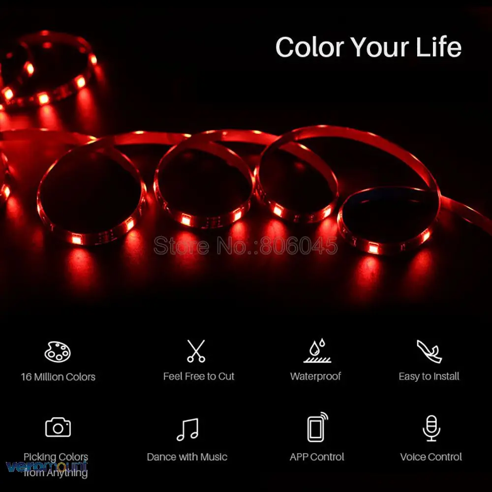 US $14.15 5m 12V 5050 Flexible LED Strip Set RGB Ribbon 24Key IR Remote Controller Alexa Google Home Voice Control EWelink APP Power