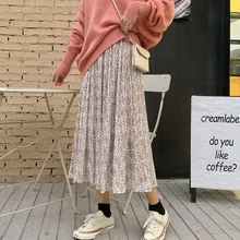 Женская винтажная юбка в литературном стиле, повседневные юбки с цветочным принтом, милая плиссированная юбка с эластичной резинкой на талии