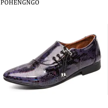 

New fashion Men's leather shoes Snake print Pointed dress shoes Men Lace Up Business Shoes Men Oxford Shoes Sapato Masculino