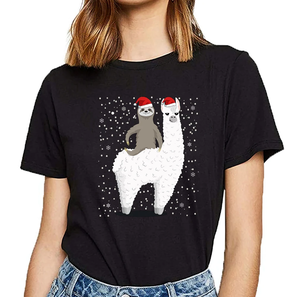 Футболка женская хлопковая базовая черная рубашка с изображением Санты