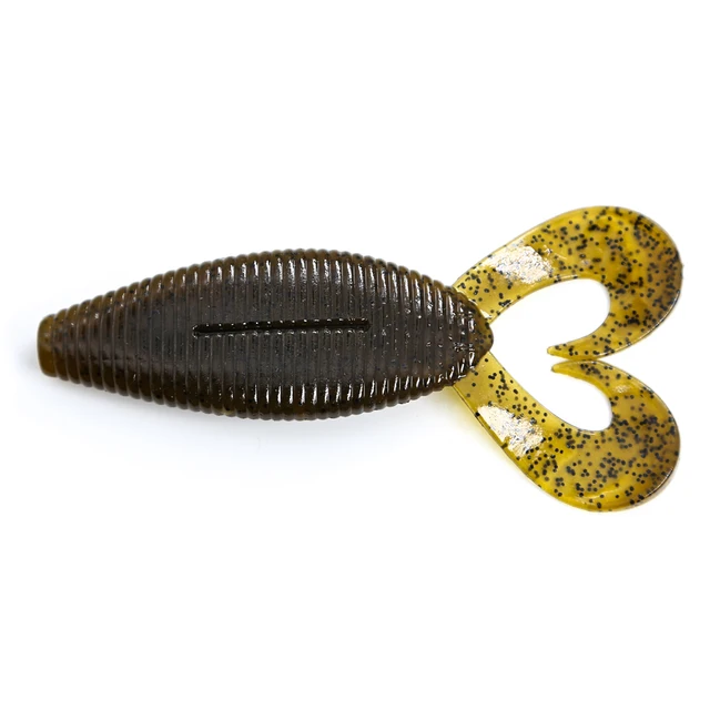 B&U Spiron Twin 100mm Curved Tail Fishing Lures Soft BaitsArtificial Wobblers Craws Silicone Shad Worm Bass leurre souple BROWN