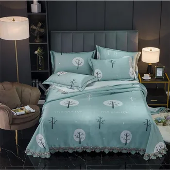 

3pcs Ice Silk sheets of 200*240cm Breathable Printed Ice Silk Sleeping Crib Mattress Mat Summer Cool Pad with pillowcase