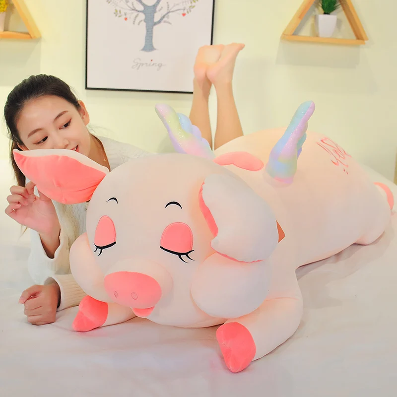 1PC 60/80CM Kawaii Angel Pink Pig Plush Doll with Rainbow Wings 