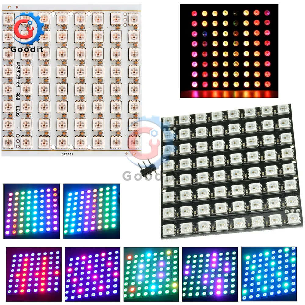 64Bit СВЕТОДИОДНЫЙ матричный WS2812 светодиодный 5050 RGB 8x8 бит для Arduino WS2812B 8*8 64-разрядные полные Цвет светодиодный светильник Панель светильник светодиодный светильник s модуль