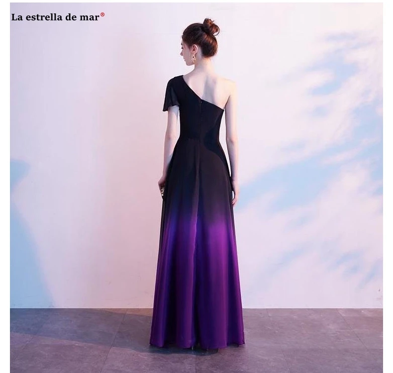 Большие размеры, Vestido madrinha, новинка, одно плечо, рукав А-силуэт, шифон, градиент, черный, фиолетовый, красный, длинные платья подружек невесты sukien