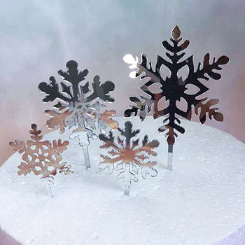 

Romantic White Silver Snowflake Collection Cake Topper Dessert Decoration For Birthday Party Beautiful Gifts Christmas Supplies