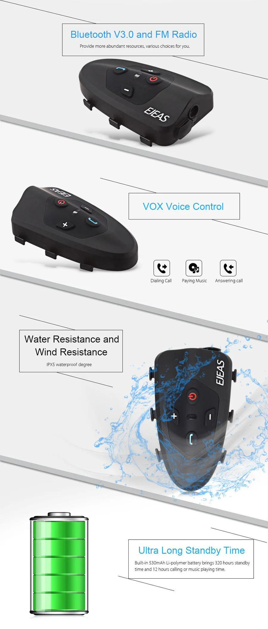 Ejeas Eagle 2 Rider Велоспорт домофон Bluetooth мотоциклетный шлем гарнитура 120 км полный дуплекс говорящий велосипедный домофон 2 шт