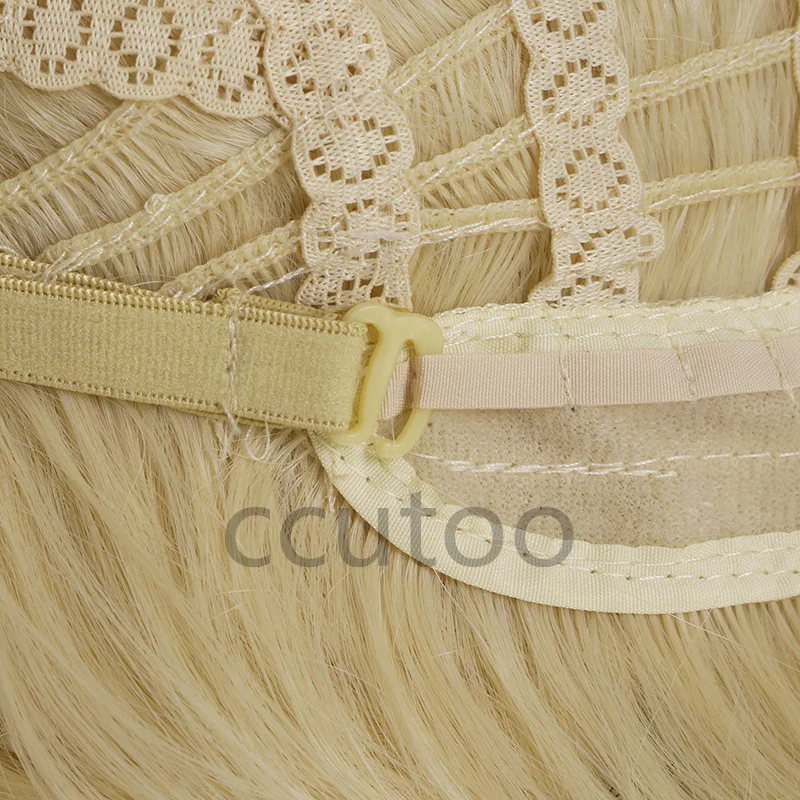 Resistente ao Calor Peruca de Cabelo Sintético + Peruca Boné + Fitas Violeta Evergarden Cosplay Perucas Loira Trançado Buns Vermelhas 2 + peruca boné + fitas vermelhas