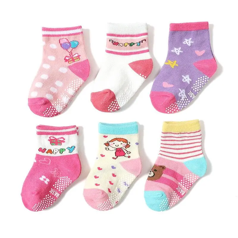 não deslizamento da criança meias pares com aperto para meninos meninas bebê crianças anti skid algodão tripulação meias