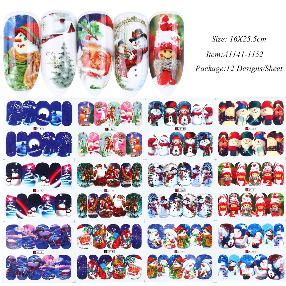 96 шт., рождественские украшения, переводные наклейки для ногтей, набор, снежинки, Слайдеры для маникюра, декоративные татуировки, советы CHBN/A-2