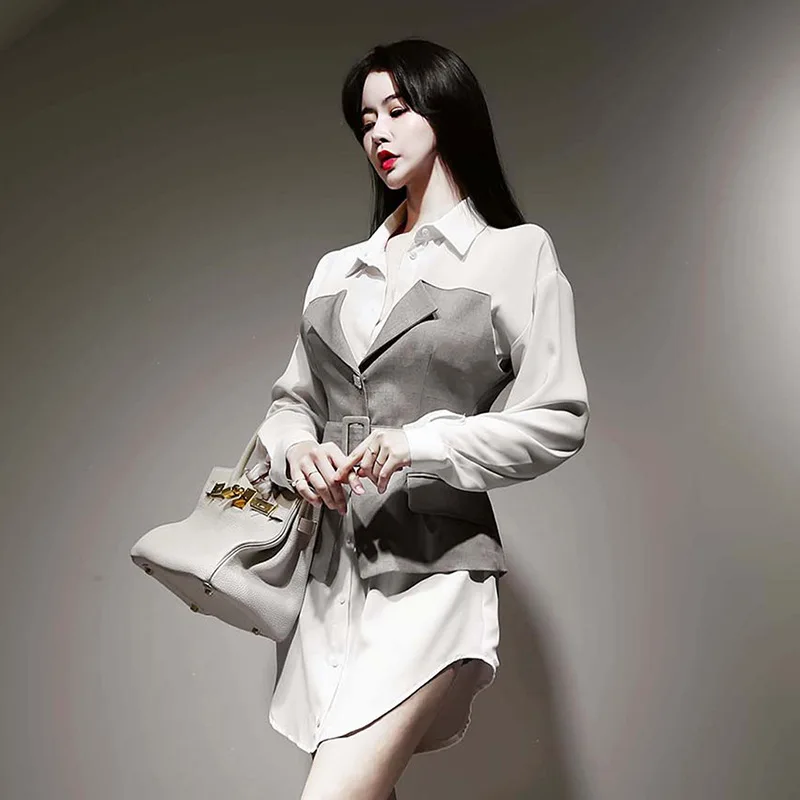 2020 Autumn Fashion Women Dress Long Sleeve Patchwork OL Office Work Dress Ladies Corset Streetwear Mini Elegant Fall Dresses