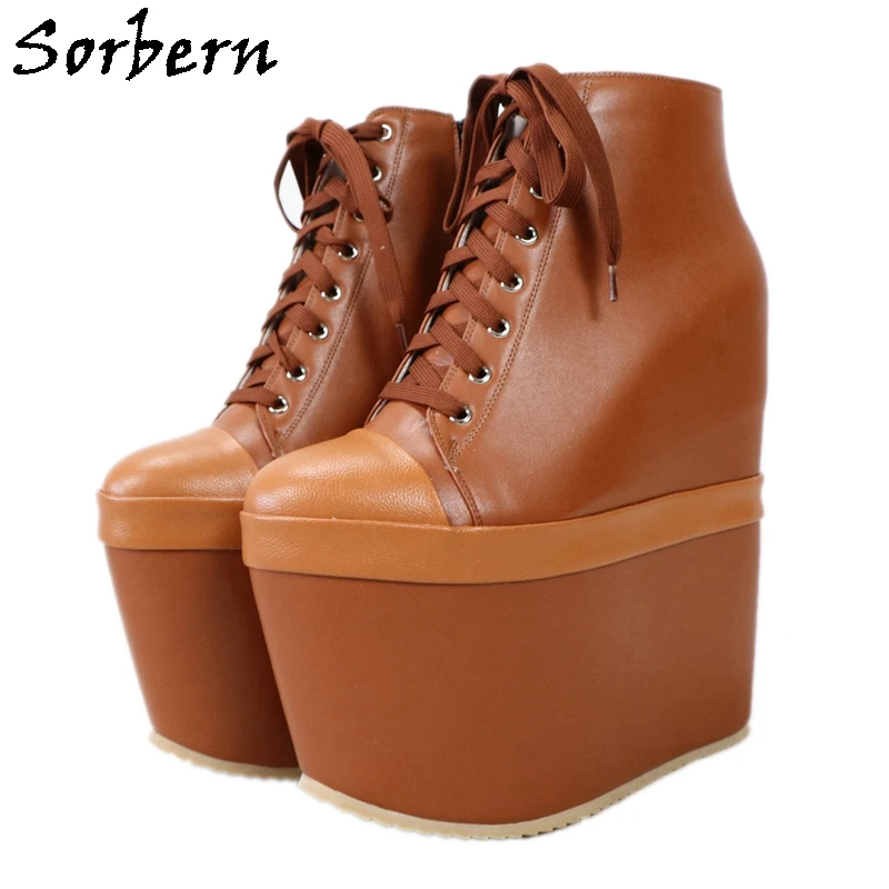 

Sorbern Brown Red Women Booties Thick Platform Wedge High Heels 20Cm Runway Shoes For Women 2020 Platform Shoes Gothic