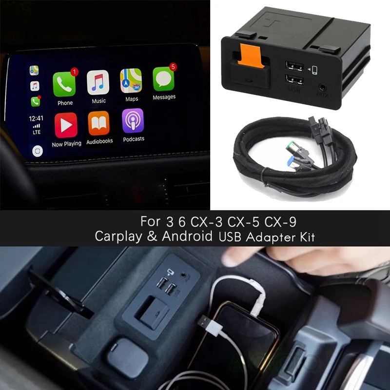 Для Apple Carplay Android Авто USB Aux адаптер Hub дооснащения для Mazda 2 3 6 CX-3 CX-5 CX-9 TK78-66-9U0C |