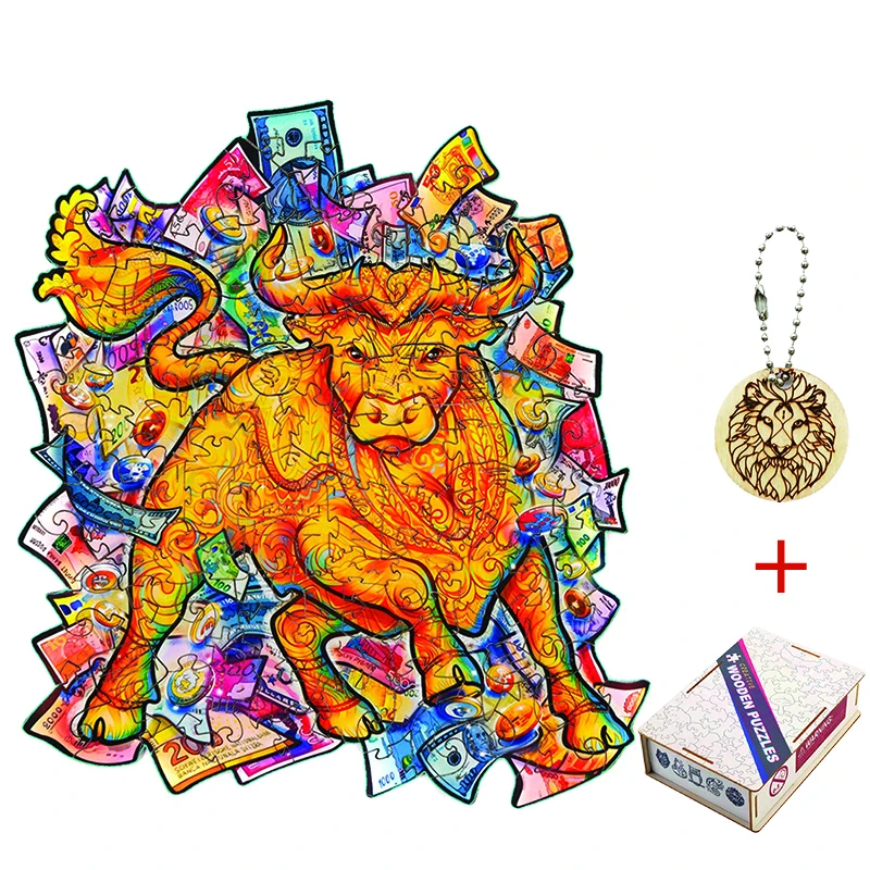 Chameleon Bull Lion Wooden Jigsaw Puzzle Toy For Adults Kids Christmas Gifts Educational Games Toys Wolf Puzzles | Игрушки и хобби
