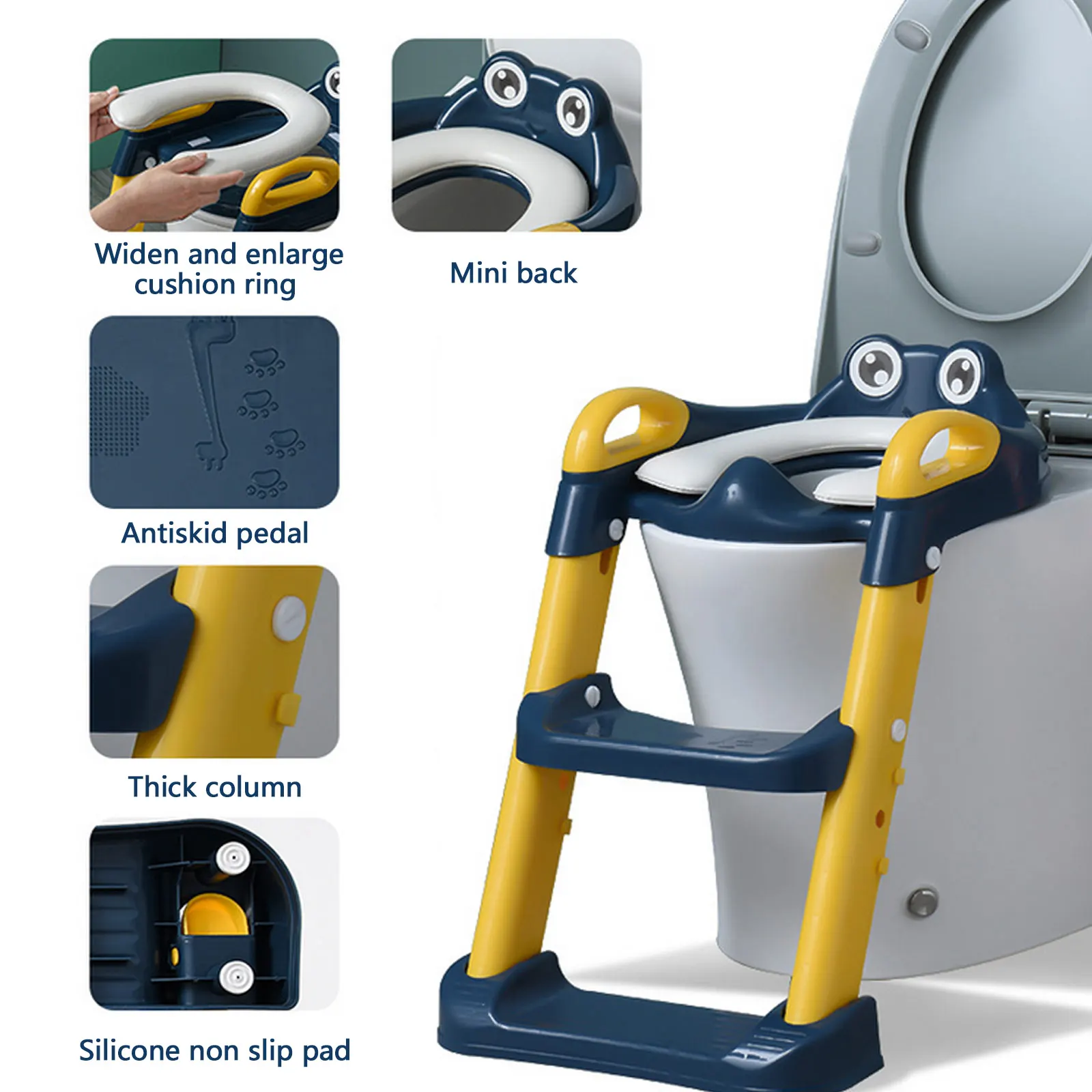 Asiento para orinal plegable para bebé, silla de entrenamiento con respaldo ajustable, escalera taburete, asiento seguro para inodoro para niños pequeños