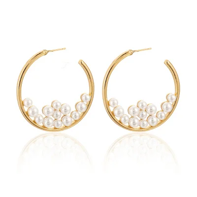 Gold YUKAM, белые бусины из искусственного жемчуга, большие круглые серьги-кольца, креольские женские золотые серьги с открытой петлей, Винтажные Ювелирные Изделия - Окраска металла: Gold