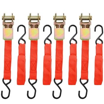 

Hot SV-4Pcs Durable Ratchet Tie Down Hold Secure Cargo Straps Moving Hauling Truck Motorcycle Straps Lashing Package Webbing