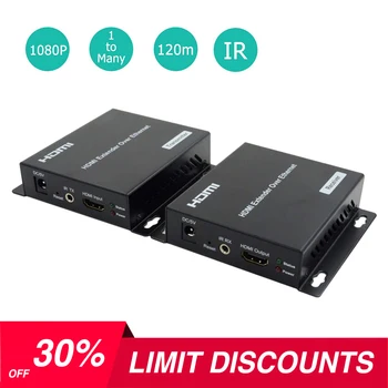 

1080P Full HD HDMI Extender Over IP Kit Up to 395ft Over Cat5E/6 Cable with IR Remote Control One to One Up to 254 Combined RX