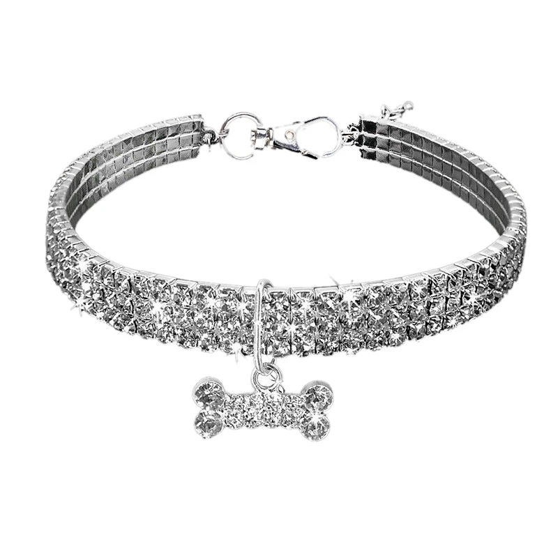 New-Rhinestone Dog Collar Puppy Chihuahua Pet Dog Collar Traction Belt Dog Accessories White M