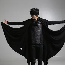 New Asymmetric Length Long Sleeve Korean Mens T-Shirt Loose Fit High Quality Brand Man Clothes Tops Solid Black Fashion Clothes(China)